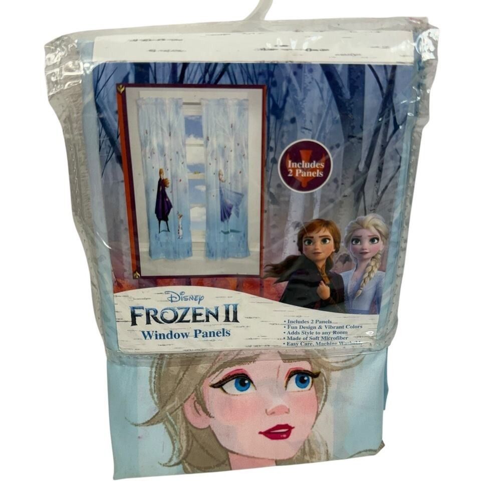 Disney Frozen Kids Bedroom Microfiber Window Curtain Set 2 Panels 63" Length NEW